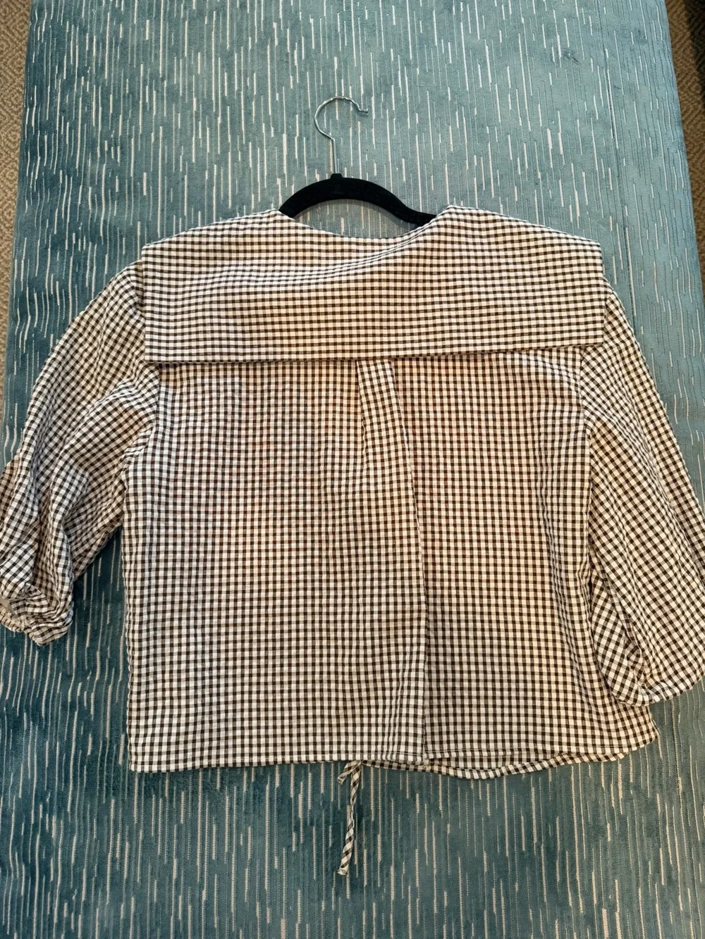 Zara Black and White Gingham Tie-Front Blouse